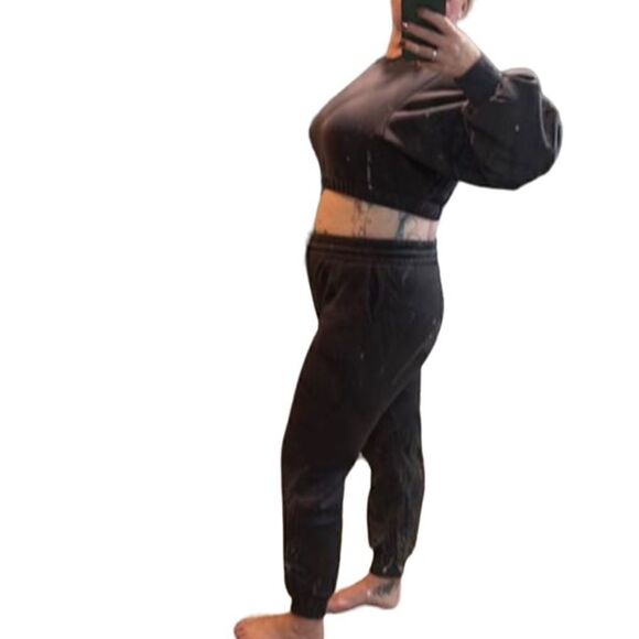 43. Zenana Purple Cropped Sweatshirt And Highwaist Joggers with drawstring NWT - Picture 2 of 4